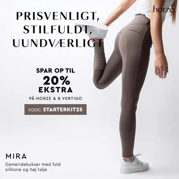 A clean, minimalist 1:1 ad creative highlighting product features and a time-limited discount for horse riding apparel.